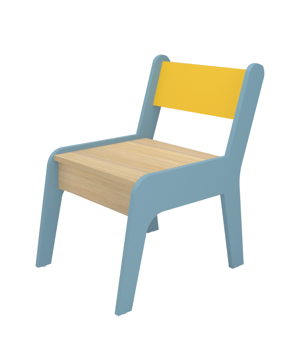 Pebble Chair displaying a vibrant multi-color finish and child-safe rounded corner furniture profiles
