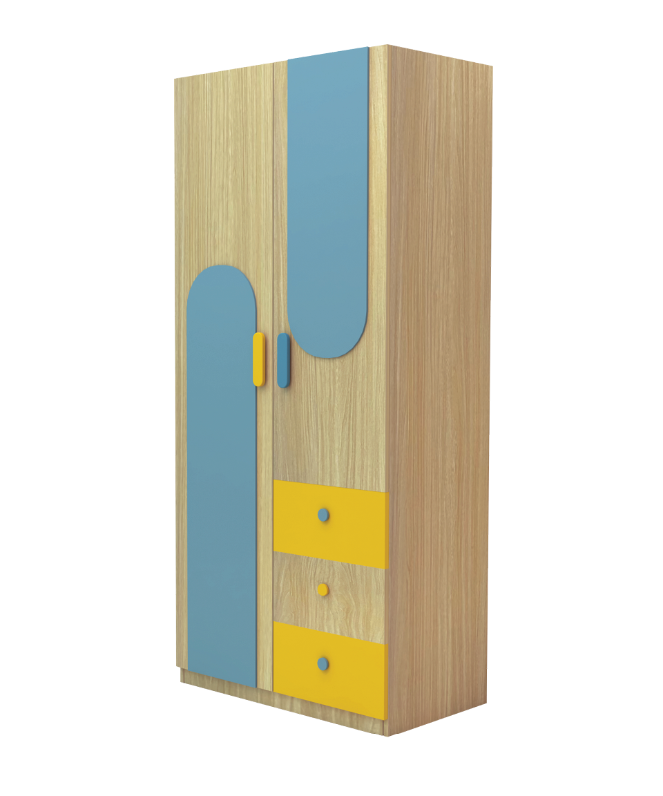 Snuggle Wardrobe showing a beautiful multi-color finish and child-safe rounded corner panels.