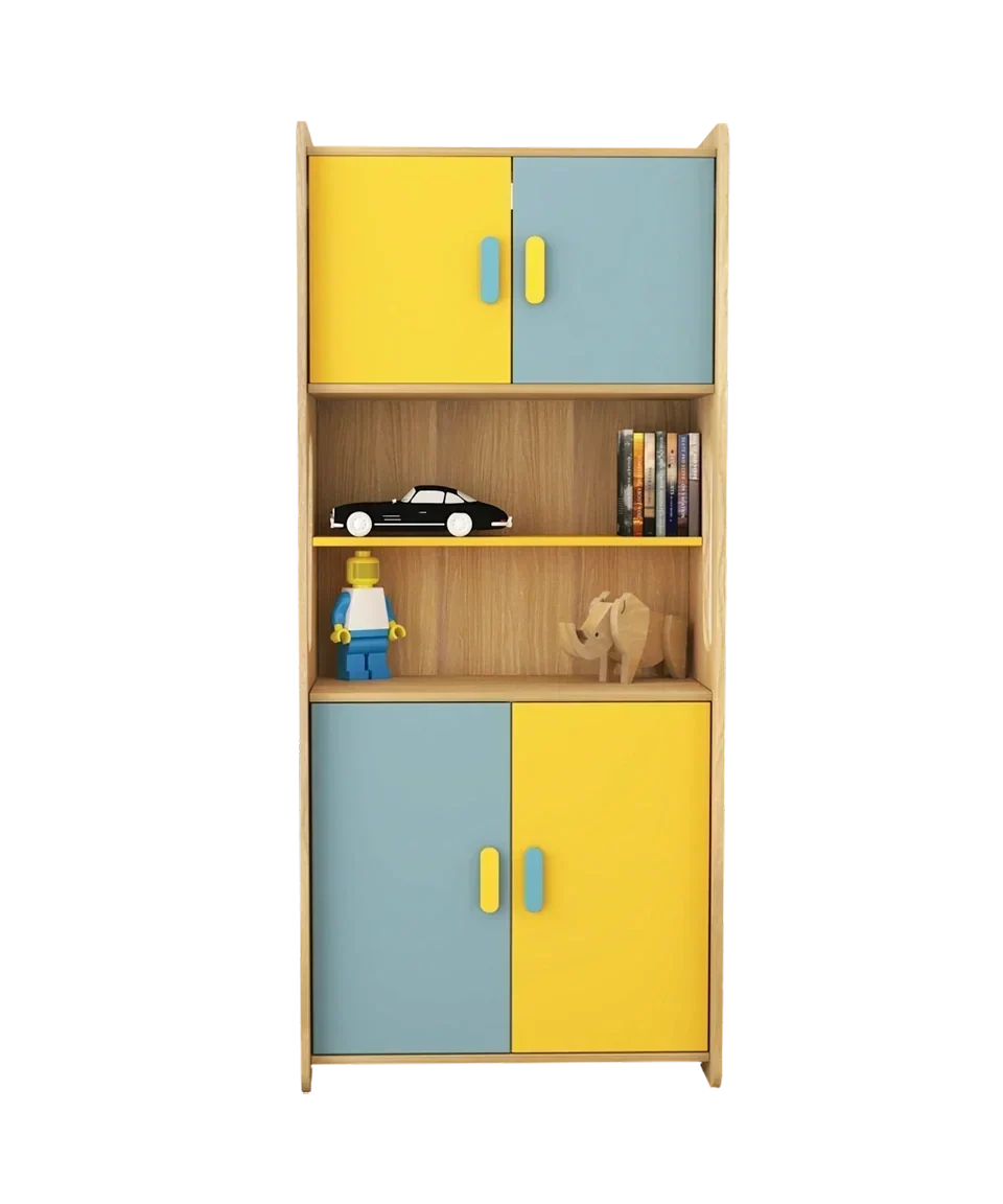 Lopsy Multipurpose Storage Unit showcasing a vibrant multi-color finish and open display shelves